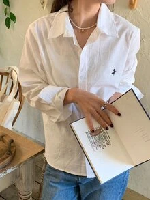 DAZY Women's Casual Embroidered Loose Long Sleeve Turndown Collar Blouse, Fashion & Versatile For Spring/Summer,Fall Clothes - White - View 8