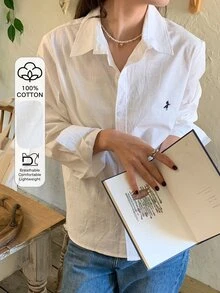DAZY Women's Casual Embroidered Loose Long Sleeve Turndown Collar Blouse, Fashion & Versatile For Spring/Summer,Fall Clothes - White - View 1