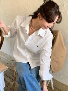 DAZY Women's Casual Embroidered Loose Long Sleeve Turndown Collar Blouse, Fashion & Versatile For Spring/Summer,Fall Clothes - White - View 3