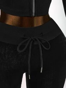 Amplova Women's Drawstring Waist Colorblock Casual Versatile Daily Flare Pants - Black - View 13