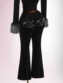 Amplova Women's Drawstring Waist Colorblock Casual Versatile Daily Flare Pants - Black - View 14