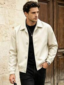 Manfinity Homme Men's Casual Solid Color Jacket, Versatile Young Street Style, Comfortable And Easy To Wear, Fashionable Button Jacket - Apricot - View 5