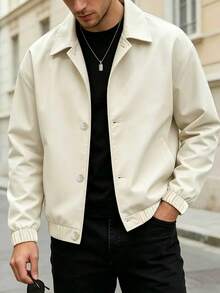 Manfinity Homme Men's Casual Solid Color Jacket, Versatile Young Street Style, Comfortable And Easy To Wear, Fashionable Button Jacket - Apricot - View 4