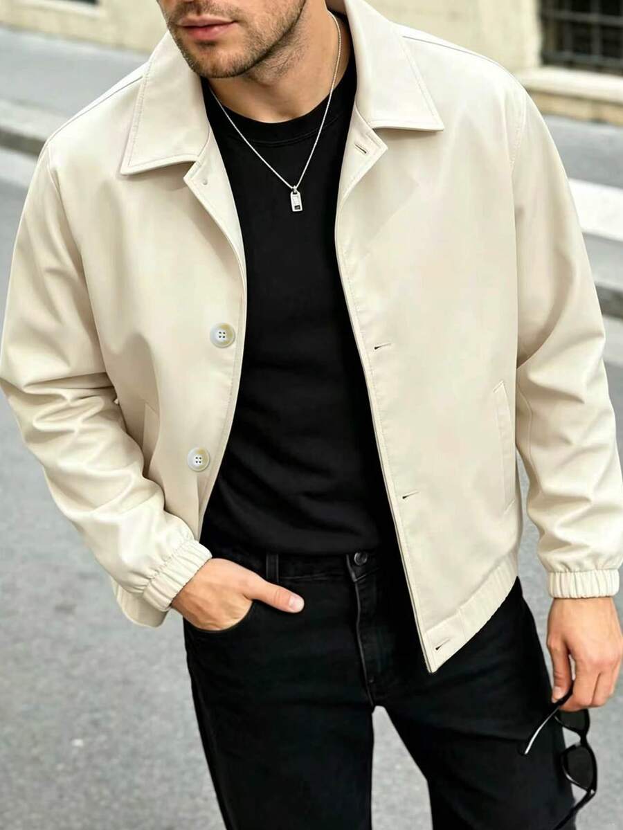 Manfinity Homme Men's Casual Solid Color Jacket, Versatile Young Street Style, Comfortable And Easy To Wear, Fashionable Button Jacket - Apricot - View 1