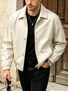 Manfinity Homme Men's Casual Solid Color Jacket, Versatile Young Street Style, Comfortable And Easy To Wear, Fashionable Button Jacket - Apricot - View 3