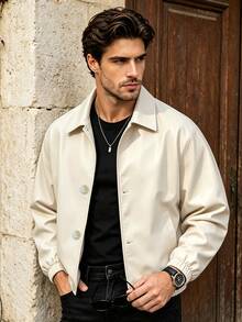 Manfinity Homme Men's Casual Solid Color Jacket, Versatile Young Street Style, Comfortable And Easy To Wear, Fashionable Button Jacket - Apricot - View 6