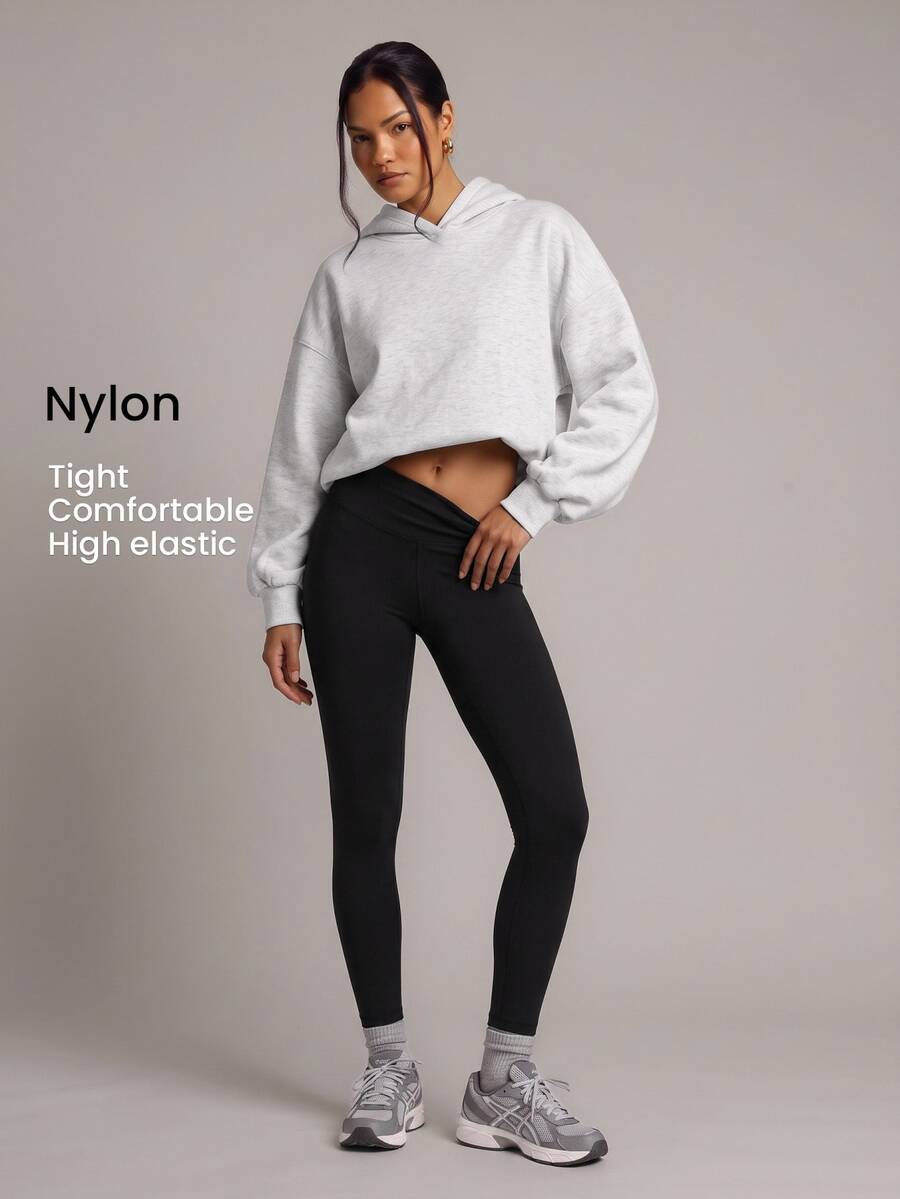 YARNWELL Women's Solid Color Casual Versatile Daily Wear Tight Leggings - Black - View 1
