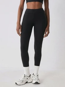 YARNWELL Women's Solid Color Casual Versatile Daily Wear Tight Leggings - Black - View 5