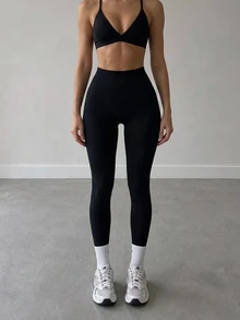 YARNWELL Women's Solid Color Casual Versatile Daily Wear Tight Leggings - Black - View 7