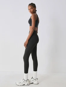 YARNWELL Women's Solid Color Casual Versatile Daily Wear Tight Leggings - Black - View 3