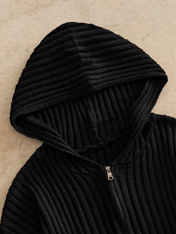 HIMLAND Fashionable Versatile Solid Color Men's Hooded Cardigan - Black - View 3