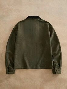HIMLAND 男士休閒燈芯絨翻領夾克，適合日常穿著 - 黑色 - 查看 2