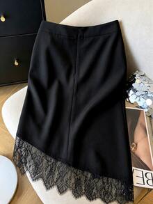 GlowEve Women's Solid Color Casual Elegant Classy Versatile Daily Wear Skirt Date Work Black Autumn - Black - View 2
