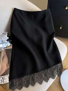 GlowEve Women's Solid Color Casual Elegant Classy Versatile Daily Wear Skirt Date Work Black Autumn - Black - View 3
