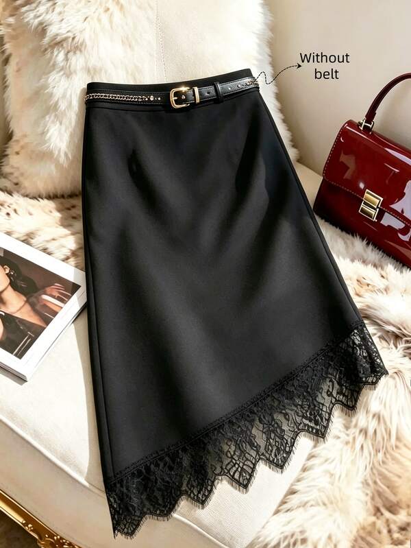 GlowEve Women's Solid Color Casual Elegant Classy Versatile Daily Wear Skirt Date Work Black Autumn
