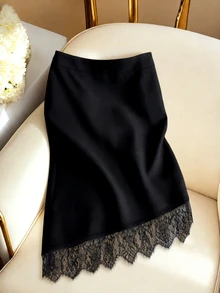 GlowEve Women's Solid Color Casual Elegant Classy Versatile Daily Wear Skirt Date Work Black Autumn - Black - View 7