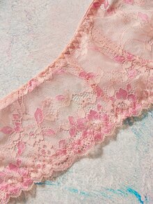Elorette Pink Underwire Comfy Balconette Push-Up Lace Patchwork Floral Pattern Romantic Pastoral Plus Size Bra - Pink - View 4