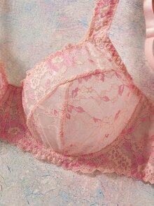 Elorette Pink Underwire Comfy Balconette Push-Up Lace Patchwork Floral Pattern Romantic Pastoral Plus Size Bra - Pink - View 6
