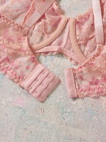 Elorette Pink Underwire Comfy Balconette Push-Up Lace Patchwork Floral Pattern Romantic Pastoral Plus Size Bra - Pink - View 5