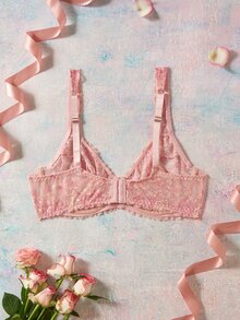 Elorette Pink Underwire Comfy Balconette Push-Up Lace Patchwork Floral Pattern Romantic Pastoral Plus Size Bra - Pink - View 2