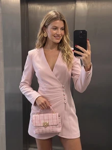 Enchnt Premium Pre-Fall Romantic Women's Elegant Pink Slimming Short Dress,Work Outfits,Formal Wear,Office Outfits,Festival Outfits,Birthday Dress - Pink - View 2