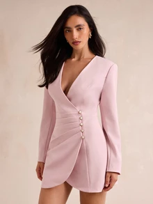 Enchnt Premium Pre-Fall Romantic Women's Elegant Pink Slimming Short Dress,Work Outfits,Formal Wear,Office Outfits,Festival Outfits,Birthday Dress - Pink - View 7