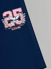 SHEIN Sparklyn 6件套女童柔软T恤套装，夏季休闲上衣，街头时尚，蝴蝶结，25种图案，豹纹印花，多色运动裤，宽松短袖T恤，修身骑行裤，白色上衣 - 彩色 - 查看 5