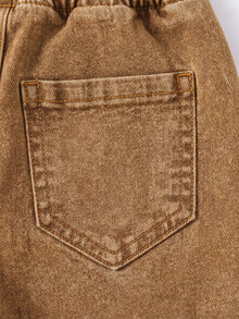 SHEIN Casual Elastic Waistband Adjustable Drawstring Versatile Solid Color Slim Fit Stretch Skinny Jeans, Suitable For Young Boys, Students, Campus, University Wear - Brown - View 7