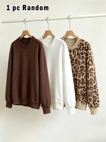 1pc Random Teen Girls All-Over Print Crew Neck Japanese Sweatshirt, Autumn/Winter Style, Randomly Sh - Multicolor - View 1