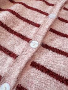 Story & Sage Women's Fashion Pink Stripe Contrast Color Single-Breasted Knit Top Brunch Autumn Preppy Cute - Pink - View 5