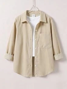 SHEIN 青少年女孩桃色輕量防曬襯衫，秋季、假期、旅行、學校休閒端莊款 - 米色 - 查看 5