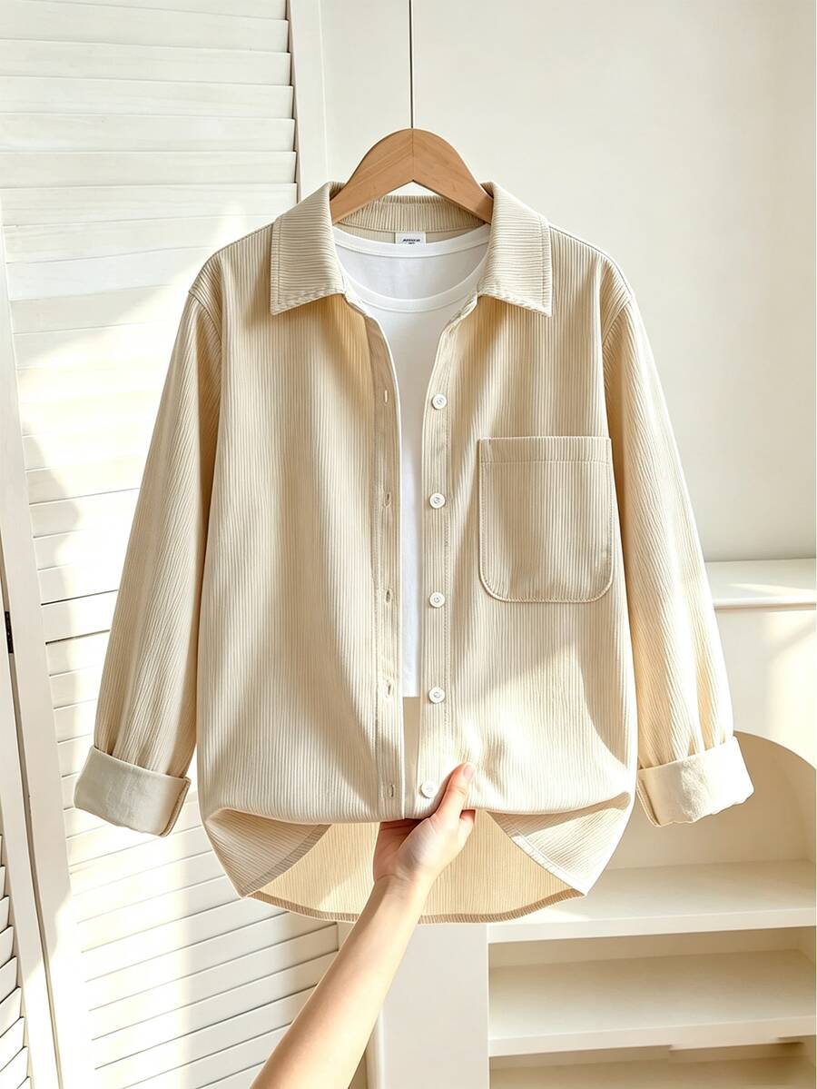 SHEIN 青少年女孩桃色輕量防曬襯衫，秋季、假期、旅行、學校休閒端莊款