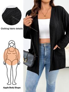 Shapeblank Chaqueta de manga larga de unicolor simple y normal de talla grande, estilo casual, otoño rodeo - Negro - Ver 6