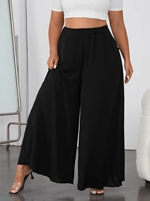 Shapeblank Plus Solid Slant Pocket Wide Leg Pants Fall - Black - View 6