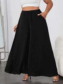 Shapeblank Plus Solid Slant Pocket Wide Leg Pants Fall - Black - View 4