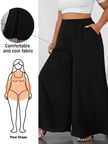 Shapeblank Plus Solid Slant Pocket Wide Leg Pants Fall - Black - View 2