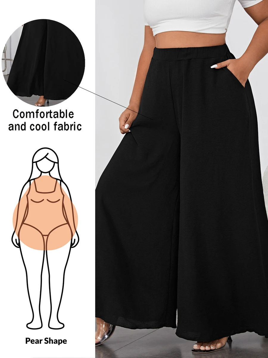 Shapeblank Plus Solid Slant Pocket Wide Leg Pants Fall