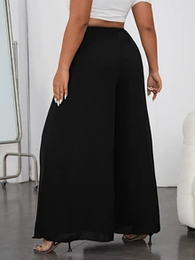 Shapeblank Plus Solid Slant Pocket Wide Leg Pants Fall - Black - View 3