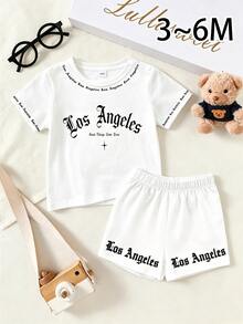 2pcs Baby Boy Street Style English Letter Print Set, Suitable For Outings In Summer - Multicolor - View 5