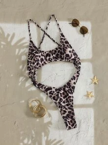 Swim SXY 女士派对户外夏季海滩休闲度假性感镂空剪裁，巴西元素花卉印花，交叉露背设计连体泳衣，修身剪裁，适合海滩、秋季泳装、春假、度假、派对、情人节、新年、返校季、母亲节、国际妇女节、家庭出游等场合。巴西 - 彩色 - 查看 6