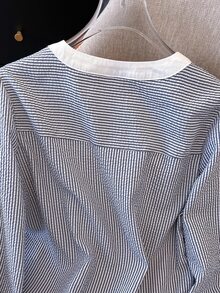 Franclia 条纹拼色休闲通勤简约风格女式上衣 - 彩色 - 查看 6