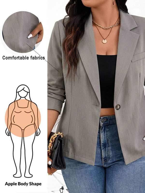 Shapeblank Blazer Lengan Panjang Tipis Abu-abu Ukuran Plus untuk Wanita, Cocok untuk Musim Semi/Gugur, Kasual, Longgar, Nyaman, Serbaguna, Cocok untuk Sehari-hari, Serbaguna, Melangsingkan, Cocok untuk Kantor, Kerja