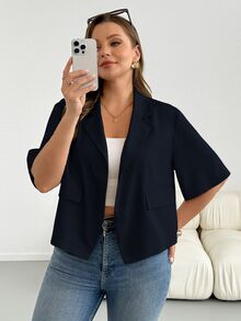 Shapeblank Plus Size Women Solid Color Casual Daily Blazer - Navy Blue - View 10