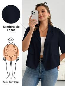 Shapeblank Plus Size Women Solid Color Casual Daily Blazer - Navy Blue - View 2