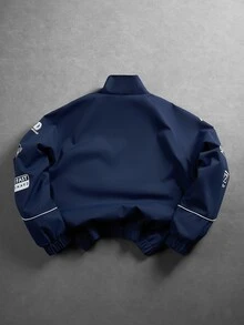 Manfinity EMRG Men's Printed Casual Long Sleeve Outdoor Windbreaker Jacket, Long Sleeve Racing Jacket - Navy Blue - View 2