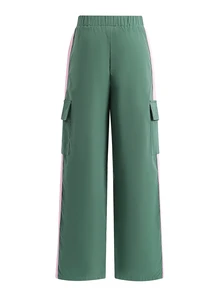 Tween Girl Elastic Waist Colorblock Casual Daily Cargo Pants, Fall, Autumn, Winter, Graphic, Back To School, School, Outfit - Multicolor - View 2