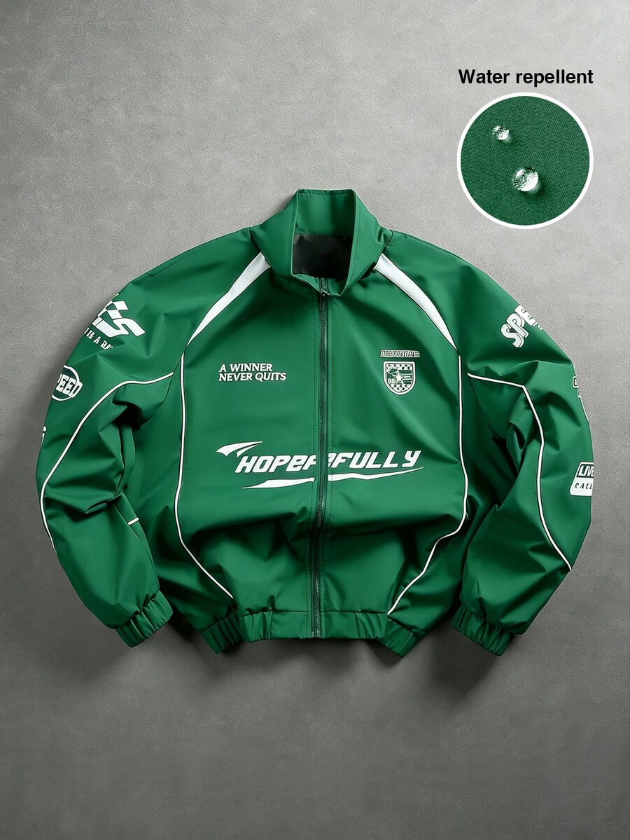 Manfinity EMRG Men's Printed Casual Long Sleeve Outdoor Windbreaker Jacket, Long Sleeve Racing Jacket - Green - View 1