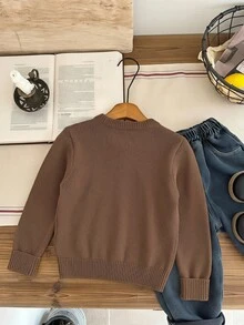 SHEIN 兒童小男孩秋冬毛衣，柔軟舒適學院風英倫風校服，適合返校日、職業體驗日、聖誕節、萬聖節、生日 - 棕色 - 查看 4