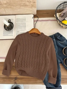 SHEIN 兒童小男孩秋冬毛衣，柔軟舒適學院風英倫風校服，適合返校日、職業體驗日、聖誕節、萬聖節、生日 - 棕色 - 查看 3