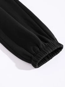 SHEIN Unity Thermal Lined Solid Sweatshirt With Joggers - Black - View 4
